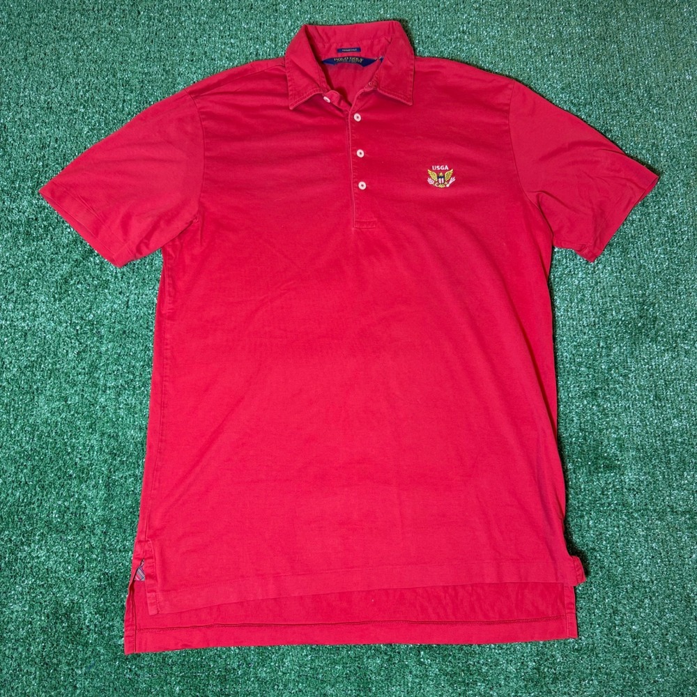 Polo Golf Ralph Lauren Red Vintage Lisle USGA Eagle Polo Shirt Mens Medium